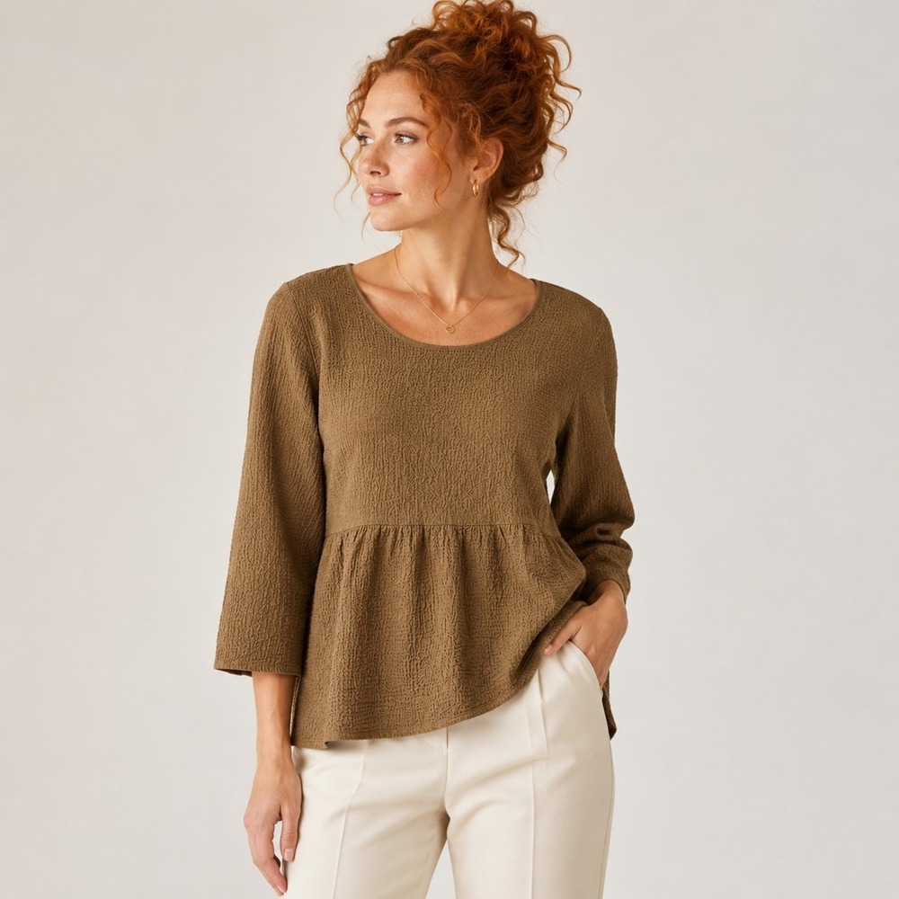 Madewell Top Small Brown Peplum Open Back Tie Cotton Blend Soft Textured Blouse